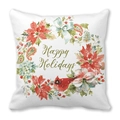 Macro detail of Christmas wreath pillowcase with bird and Happy Holidays text - Watercolor Wreath Red Bird Golden Greeting