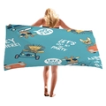 Cartoon cartoon animal prints beach towel with giraffe and lion in dark blue color - Animals Driving Car (6) / 150x75cm