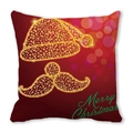 Red Christmas pillow cover with gold star Santa hat and Merry Christmas print - Red Christmas Hat and Mustache Design Style (4882101206968)