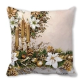 Artistic Christmas pillow cover featuring golden candles and white poinsettia design - Oil Painting Style Christmas Candle Poinsettia