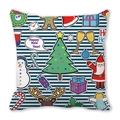 Weihnachtskissenbezug mit Schneemann-Print auf blau-weiß gestreiftem Hintergrundgewebe - 45x45 cm / Marineblau Gestreifter Feiertags Cartoon Aufkleber (16)