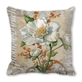 Detail of green plants floral pattern pillowcase with vintage botanical art and text - Retro Art White Peony Berry