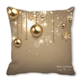 Housse de coussin de Noël avec ornements dorés et texte festif sur tissu peau de pêche - Modèle de Boule Suspendue avec Chaîne en Perles et Pentagramme Or Beige (12) / 45x45cm
