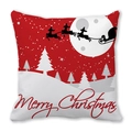Federa natalizia con silhouette di renne e scritta Merry Christmas su sfondo rosso - Rosso Bianco Slitta di Natale (Stile 19) / 45*45cm