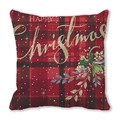 Detail of soft peach skin pillowcase with Happy Christmas print and plaid pattern - Scottish Plaid Happy Christmas