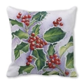 Square pillowcase featuring artistic green holly leaves and red berries print pattern - Watercolor Style Holly Red Berry White Background