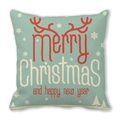 Close-up of Merry Christmas peach skin pillowcase with deer and snowflake patterns - Blue-Green Wishes Antlers (21)