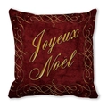 Detailed texture of red peach skin pillowcase with gold Joyeux Noël embroidery - Dark Red Golden Art Word Joyeux Noel