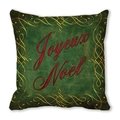 Detail of green Christmas pillowcase with gold vine patterns and Joyeux Noël text - Dark Green Red Art Word Joyeux Noel