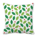 Minimalist white pillowcase with geometric green leaves and red berry print pattern - Fresh Green Leaves Red Berries (Style-7)