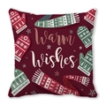 Detailed view of red Christmas pillowcase with Warm Wishes text and winter mitten patterns - Dark Red Illustration Mittens Scarf (17)