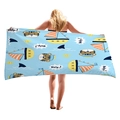 Cartoon tiger and sailboat print light blue thick beach towel for travel leisure - Tiger Sailboat Help (5)