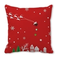 Detail of red Christmas pillowcase featuring reindeer, sled and snowflakes print - Red Reindeer Sleigh Silhouette (28)