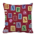 Detailed close-up of dark red velvet Christmas pillowcase with HAPPY CHRISTMAS embroidery - Dark Red Hand-Drawn Collage (35)