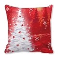 Detailed view of red Christmas tree pillowcase showing textile texture and festive print - Bright Red Artistic White Tree (33)