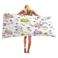 White cartoon cat print beach towel with colorful meow patterns and soft texture - Pink MEOW Cats (7) / 150x75cm