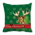 Forest green Christmas pillow case with cartoon reindeer and Merry Christmas text - 45x45cm / Forest Green Background Hand-drawn Cartoon Reindeer