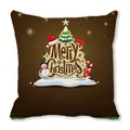 Housse de coussin de Noël marron avec lettrage Merry Christmas et motifs festifs - Modèle d'Illustration de Mélange de Noël sur Fond Brun Foncé (14) / 45x45cm