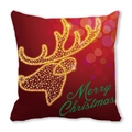Red Christmas pillow cover featuring a golden reindeer silhouette and Merry Christmas text - Red Reindeer Head Christmas Style (4882101206969)