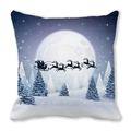 Fodera per cuscino natalizia blu navy con renne e Babbo Natale su pelle di pesca - Blu Bianco Foresta Slitta (Stile 20) / 45*45cm