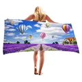 Thick microfiber beach towel with lavender fields and hot air balloons landscape print - European Villa Landscape Lavender (3)