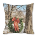 Close-up of a Christmas wreath with red bow print on high-density peach skin pillowcase - Christmas Wreath Winter Forest (23)