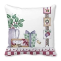 Kerst kussenhoes met aquarel patronen van hulst vaas en feestelijke geschenkdozen - Stippen Cadeaubox en Dessert Stijl (3)