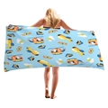Sky blue kids beach towel with cartoon airplanes and junior pilot star emblem - Junior Pilot Plane (6)
