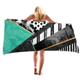 Thick beach towel with mint green and black geometric patterns and golden lines - Mint Green Polka Dot Stripes (4)