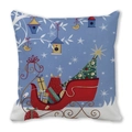 Detail eines Kissenbezugs mit Weihnachtsschlitten-Motiv auf weichem Pfirsichhaut-Gewebe - Roter Schlitten Weihnachtsbaum Stil (13)