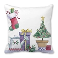 Kerst kussenhoes met waterverf illustratie van kerstsokken en geschenken op wit - Kerstsok en Cadeaubox Stijl (2)