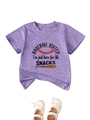 Flat lay of purple Baseball Sister t-shirt with lace bow baby Mary Jane shoes - 90cm / Purple