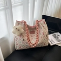 Sac fourre-tout plissé blanc cassé avec motifs floraux roses et étoile en peluche - Avec Pendentif / Rose