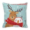 Christmas reindeer and snowman throw pillow cover with festive blue background - 45x45cm / Light Blue Background Cartoon Reindeer and Snowman