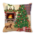 Quadratischer Leinen-Kissenbezug mit amerikanischem Weihnachtsbaum- und Kamin-Druckmotiv - Kamin Schaukelpferd Geschenk Stil (38)