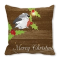 Housse de coussin Noël motif rouge-gorge et houx sur fond grain de bois - Modèle de Baies de Rouge-gorge à Poitrine Rouge sur Grain de Bois (15) / 45x45cm