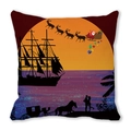 Federa natalizia con renne e Babbo Natale su sfondo mare al tramonto e barca a vela - Tramonto Barca a Vela Slitta di Natale (Stile 21) / 45x45cm