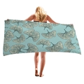 Thick beach towel with white ginkgo leaf patterns on a light blue background - 150x75cm / Light Blue Ginkgo Print (3)