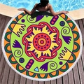 Mandala pattern round beach towel with white tassels on a poolside wooden deck - Mandala Geometric Pattern 3 (4710202293328)