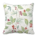 Square peach skin pillowcase with watercolor botanical prints of red berries and leaves - Watercolor Style Red Berry Holly Pine Needle