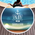 Circular beach towel with tassels and anchor print on a sunny poolside deck - Ocean Anchor Enjoy Print (3)