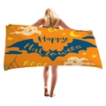Halloween beach towel with orange pumpkin and blue bat patterns for holiday vacation - Orange Ghost Bat (9)