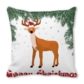 Christmas reindeer pillowcase with red Santa hat and Merry Christmas text in festive print - 45x45cm / White Background Reindeer Santa Hat Pine