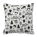 Christmas pillowcase with hand-drawn black holiday icons on white peach skin fabric - White Black Graffiti Style (23)
