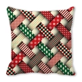 Square Christmas pillow cover with red and green geometric patterns and festive knit print - Patchwork Texture Multiple Elements (Style-9)