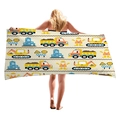 Cartoon construction theme beach towel featuring yellow excavators and cranes for kids - Construction Excavator (8)