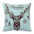 Fodera per cuscino natalizio con cervo e testo Merry Christmas su tessuto pelle di pesca blu - Ritratto di Alce Sfondo Blu Chiaro (Stile-3)