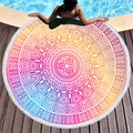 Telo mare rotondo mandala vivace con nappe su una terrazza in legno bordo piscina - Stile Mandala Sfumato Blu Verde (8)