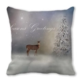Christmas reindeer pillow cover with Seasons Greetings text on grey peach skin fabric - Gray Tone Snowy Cedar Reindeer (Style-10)