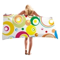 Microfiber beach towel featuring vibrant colorful concentric circles and polka dot patterns - Colorful Concentric Polka Dots Style